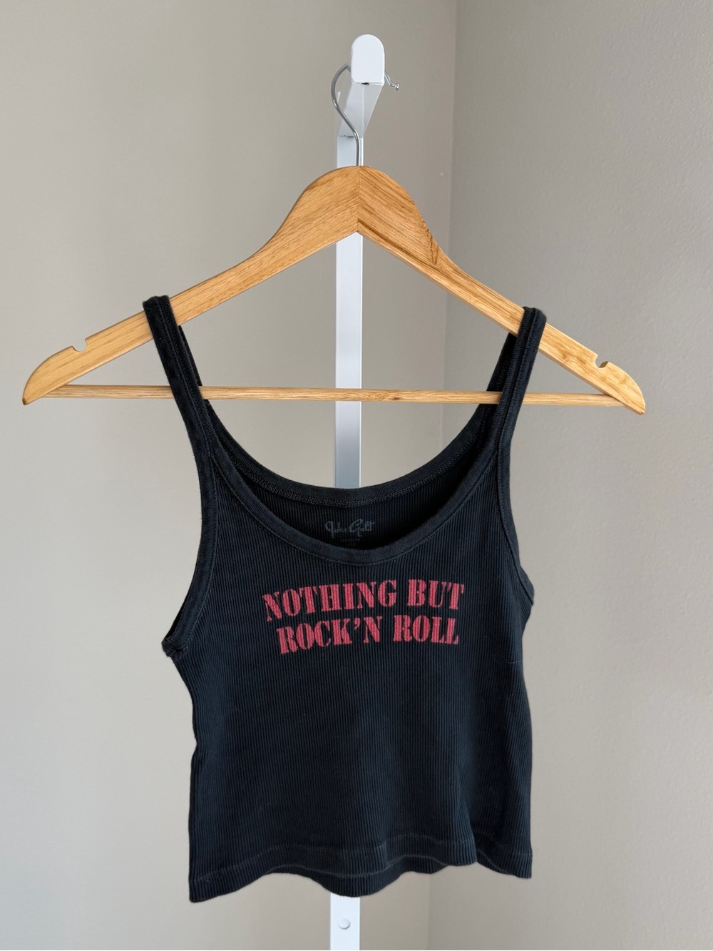 Brandy Melville Black Ribbed Tank with Red "Nothing But Rock 'N Roll" Print